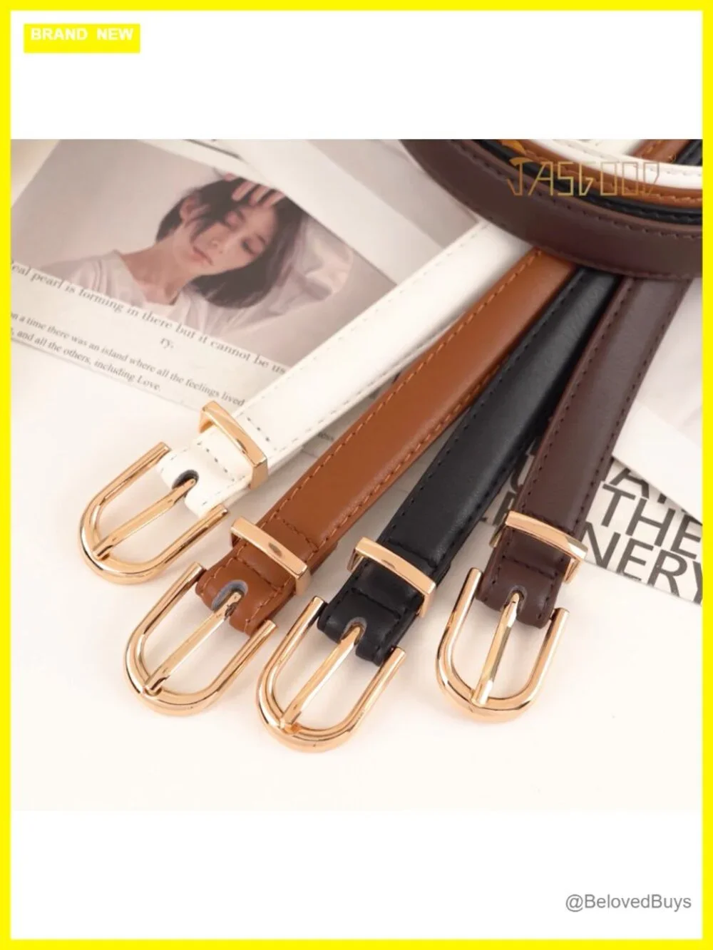 Slim Faux Leather Belt with Gold Buckle for Jeans Dress Pants